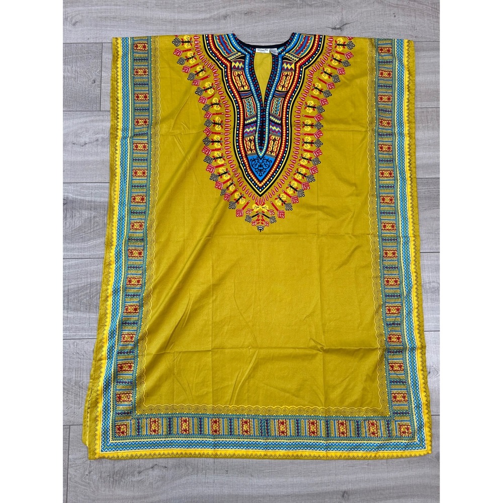 Sante Classics Mustard Yellow Dashiki Kaftan Maxi Dress One Size Made in India